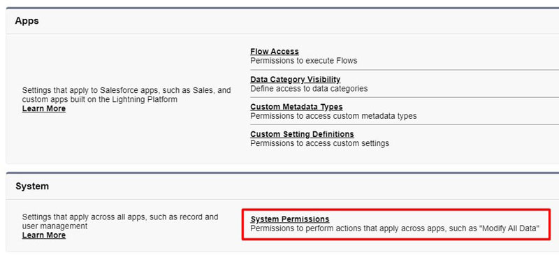 Navigate to System Permissions within Einstein Search permission set