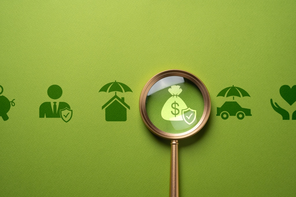 Multiple icons with a magnifying glass highlighting and selecting one of the icons, visualising product selection with the GSP Product Manager.