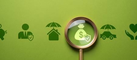Multiple icons with a magnifying glass highlighting and selecting one of the icons, visualising product selection with the GSP Product Manager.